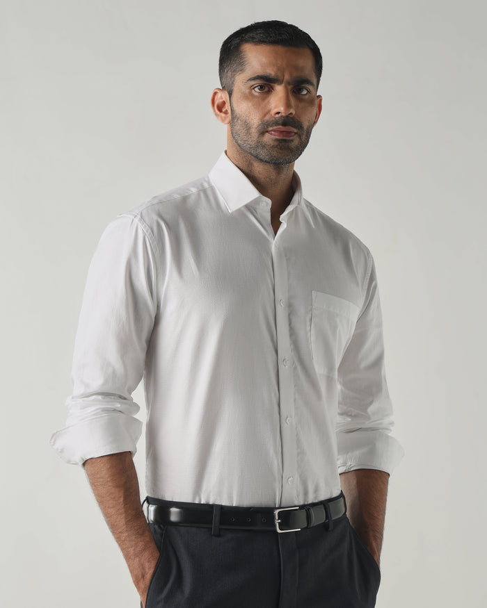 Men's Pure Cotton Dobby Dobby Regular Fit Full Sleeve Formal Shirt - White
