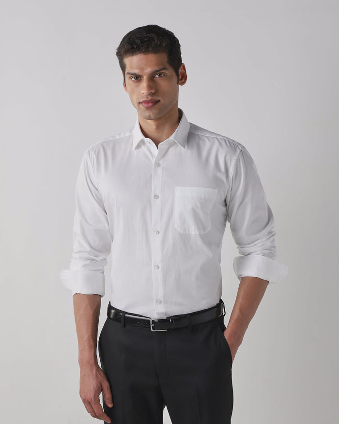 Men's Pure Cotton Dobby Dobby Regular Fit Full Sleeve Formal Shirt - White