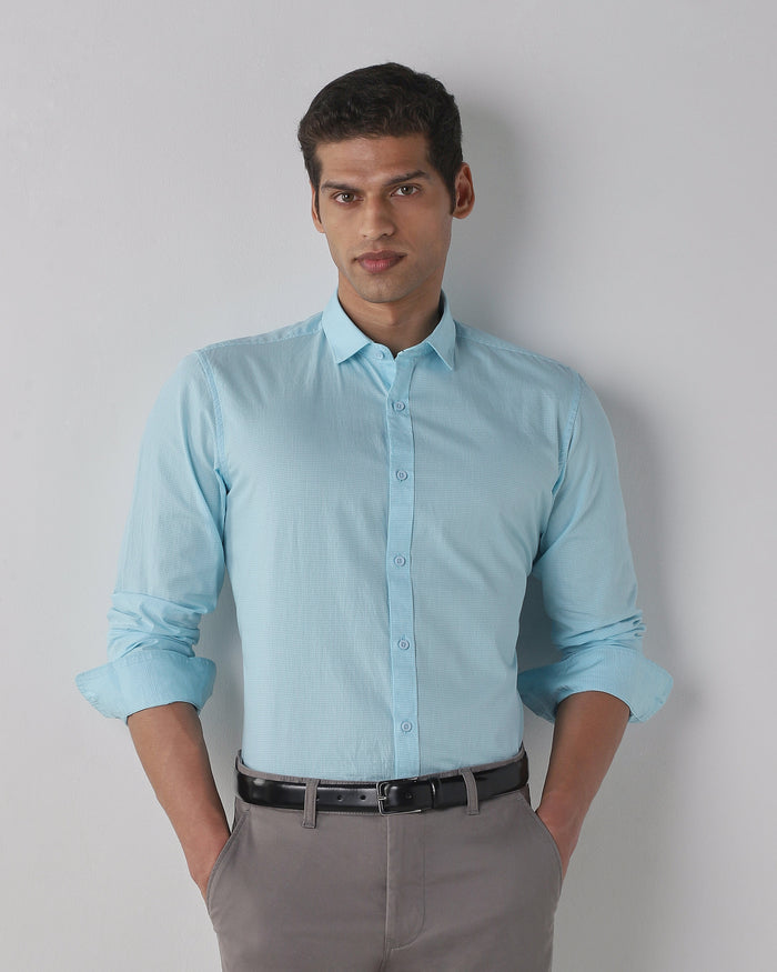 Men's Pure Cotton Checks Slim Fit Full Sleeve Casual Shirt - Blue