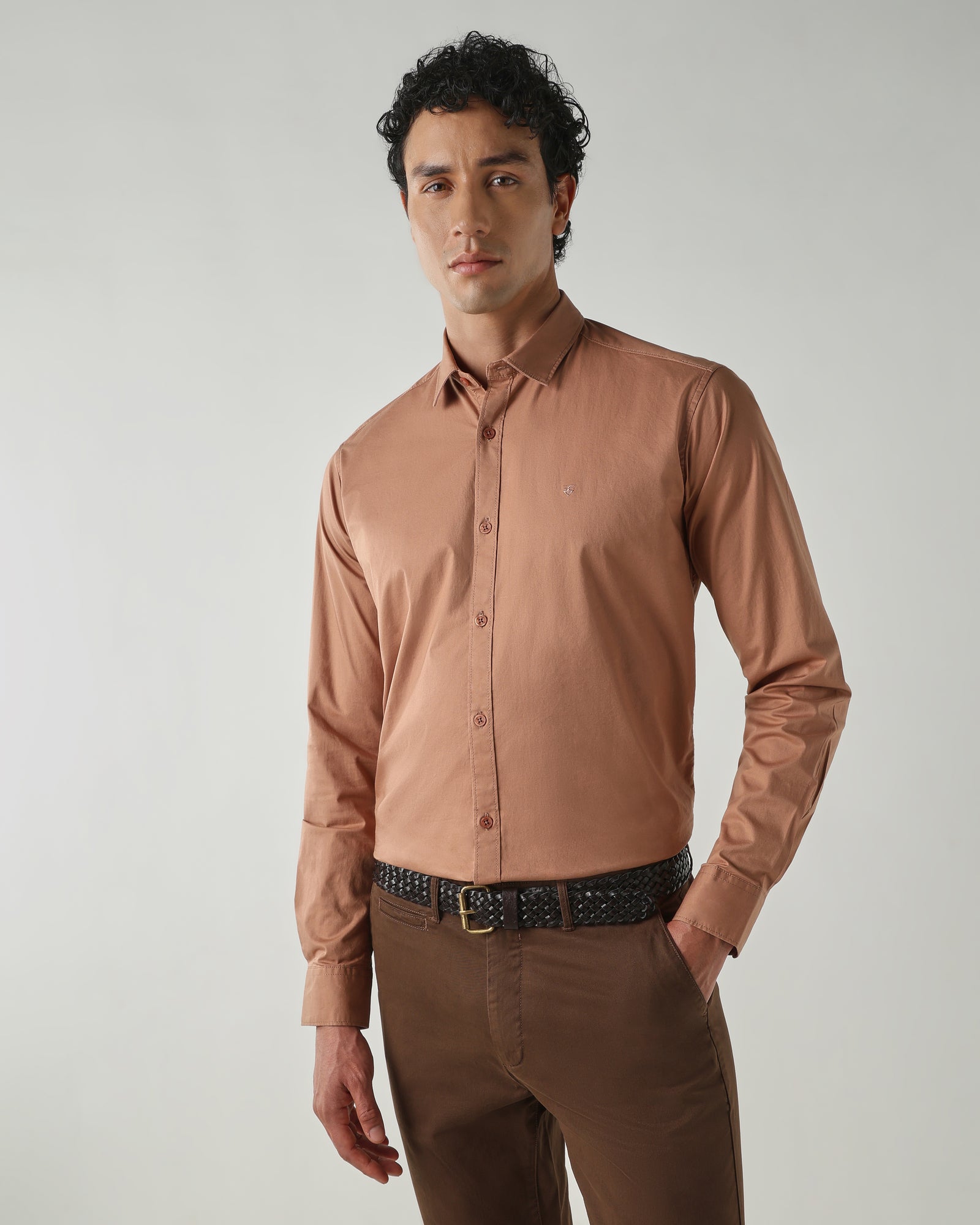 Men Slim Fit Shirts Mud Peach