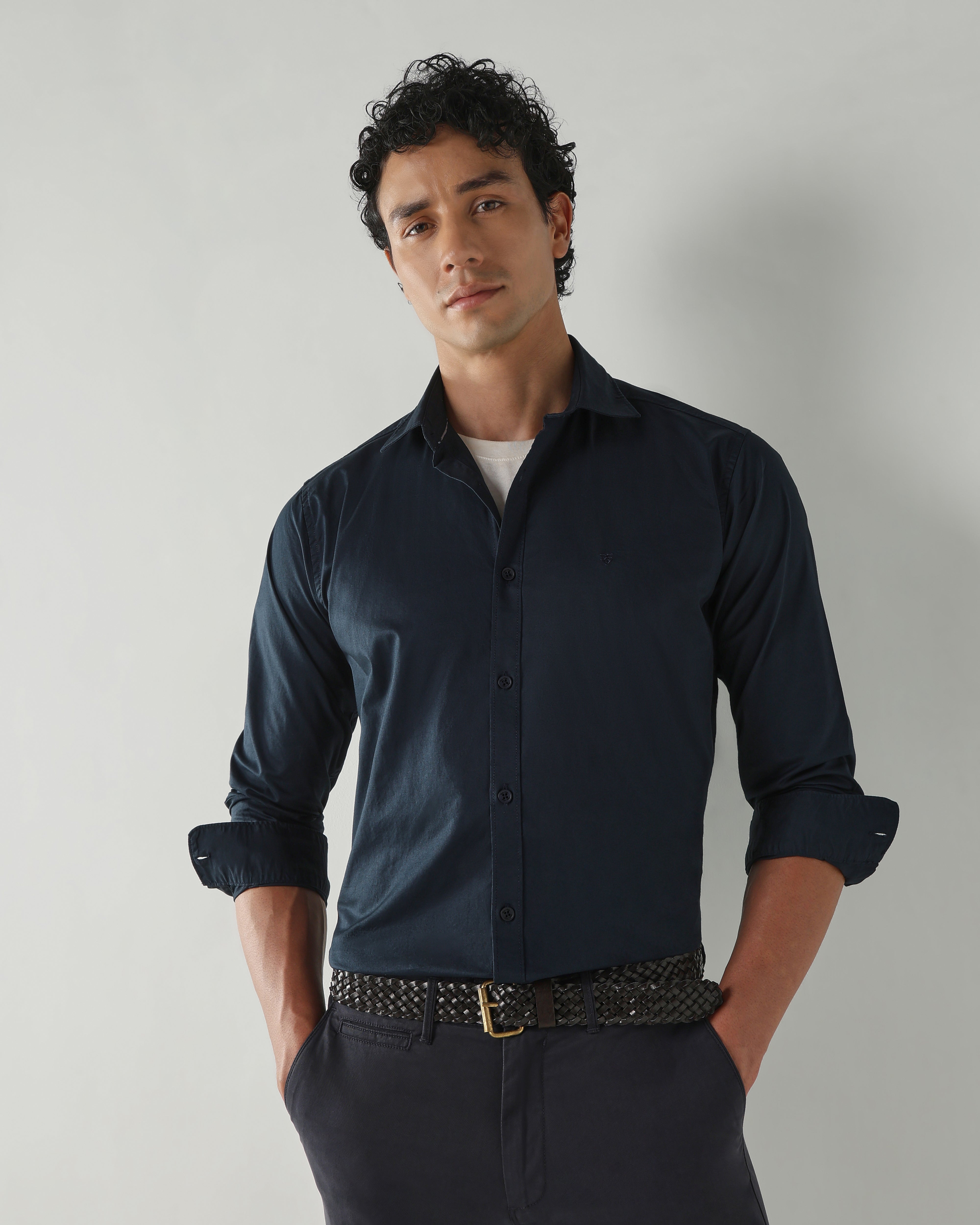 Men Slim Fit Shirts Navy