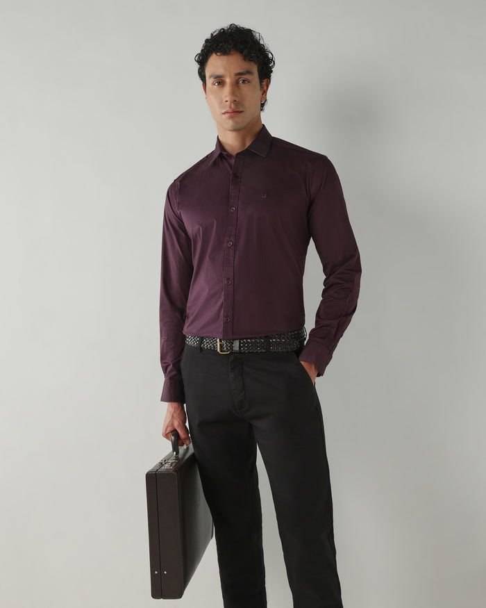 Men's Cotton Stretch Plain Slim Fit Full Sleeve Casual Shirt - Red
