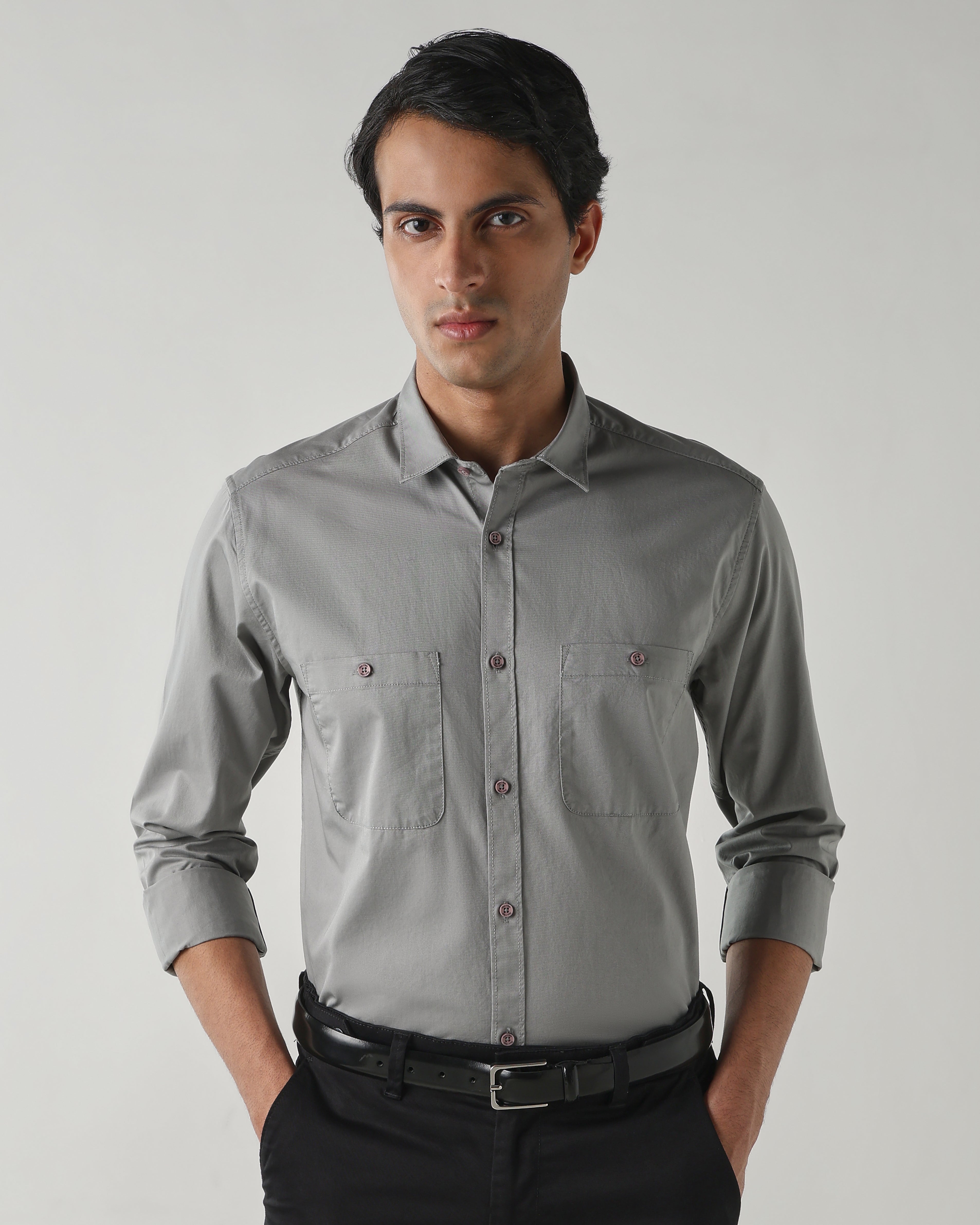 Men Slim Fit Shirt Grey