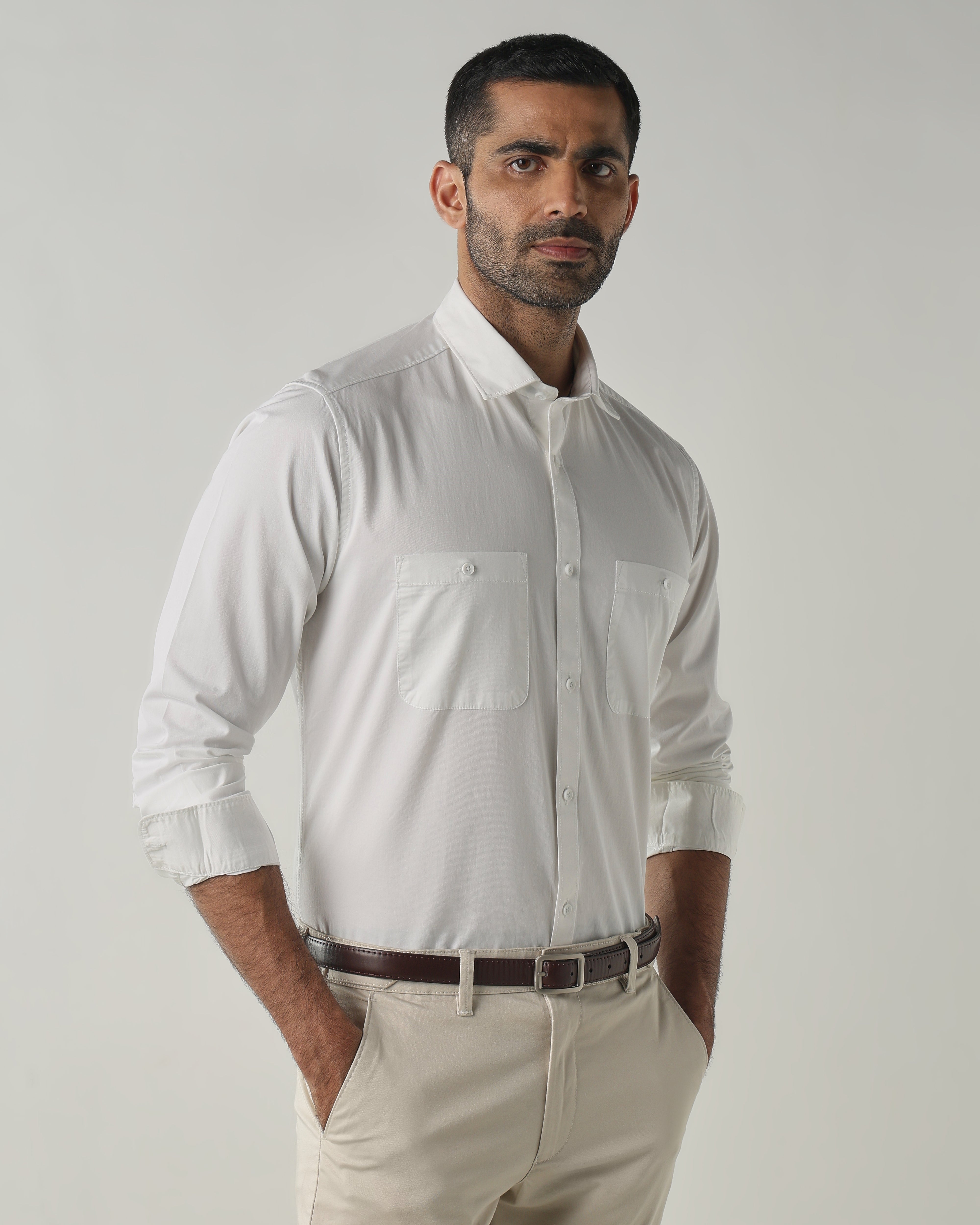 White Slim fit Smart Casual Shirts
