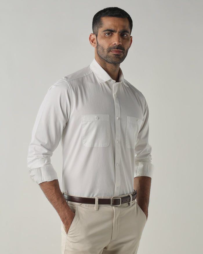 Men's Pure Cotton Plain Slim Fit Full Sleeve Casual Shirt - White