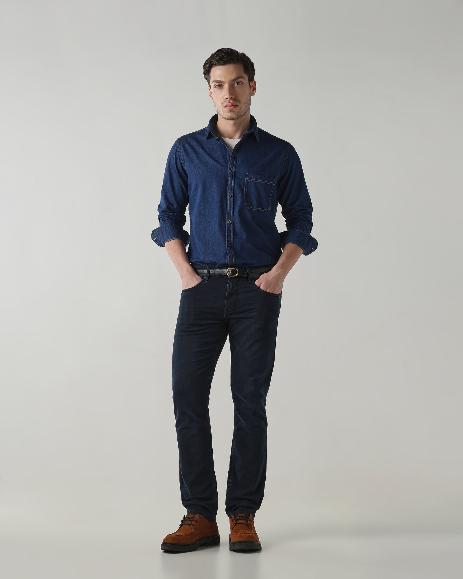 Men Slim Fit Denim Shirt - Dark Blue