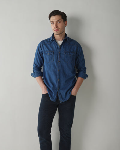 Men Slim Fit Denim Shirt - Medium Blue