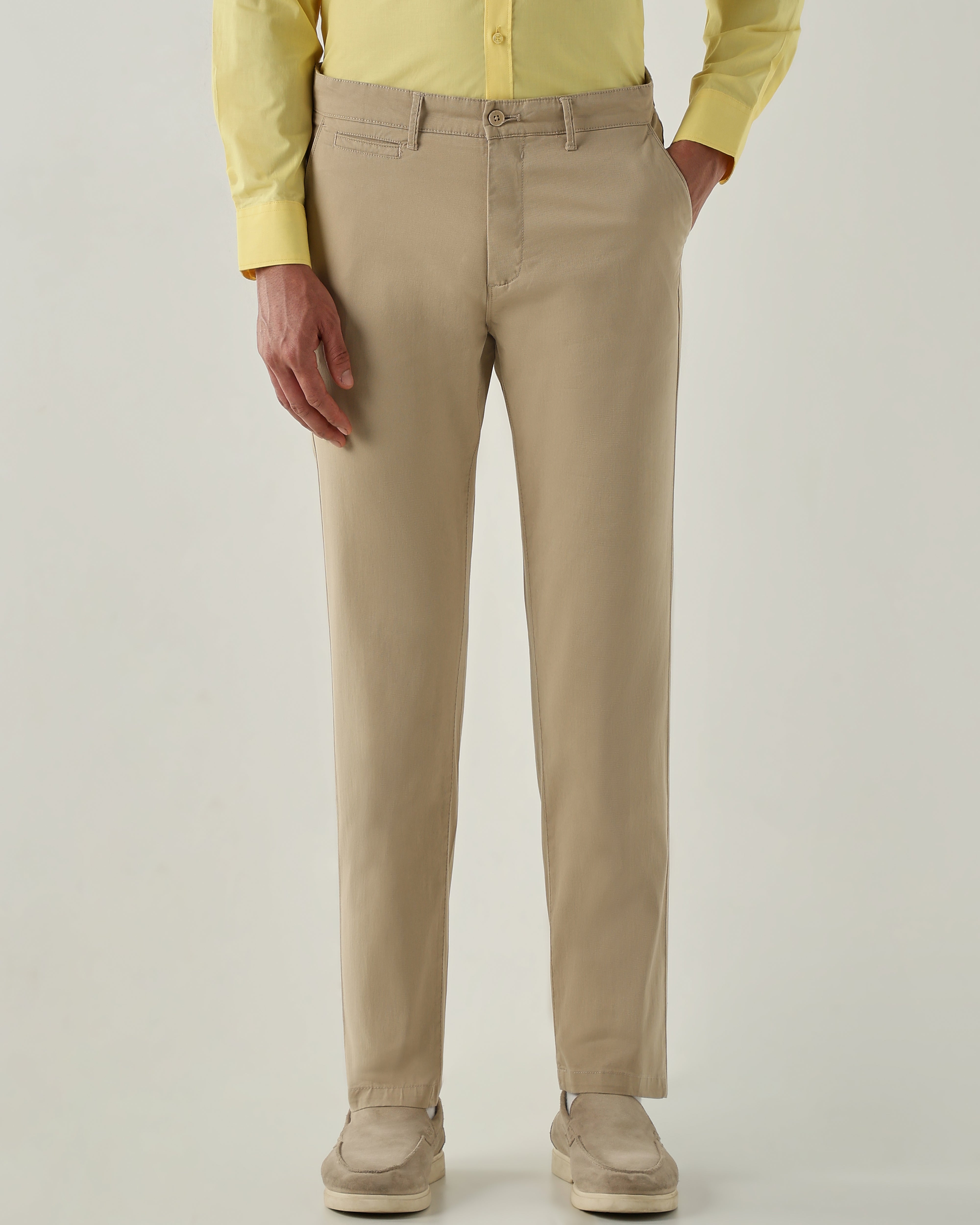 Men Regular Fit Trousers Beige