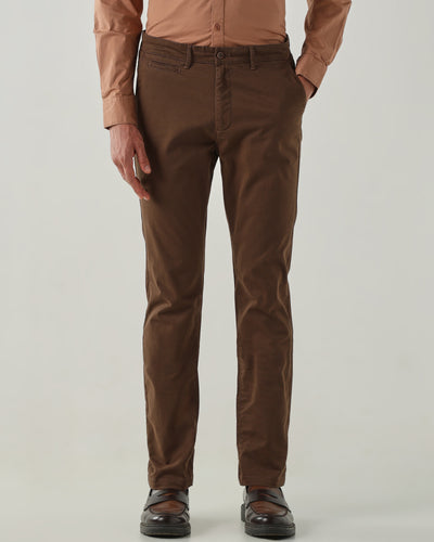 Men Regular Fit Trousers Brown