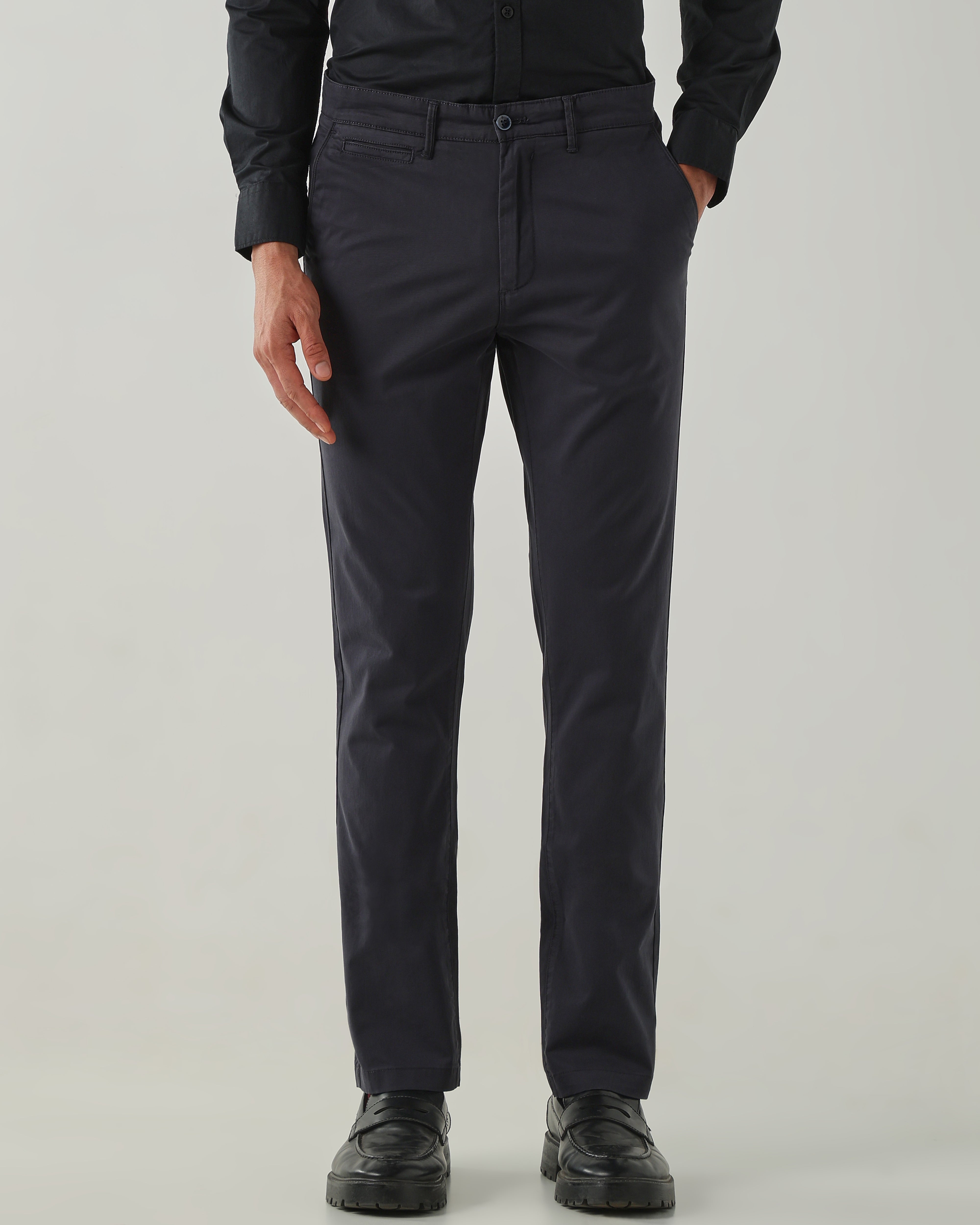 Men Regular Fit Trousers Navy