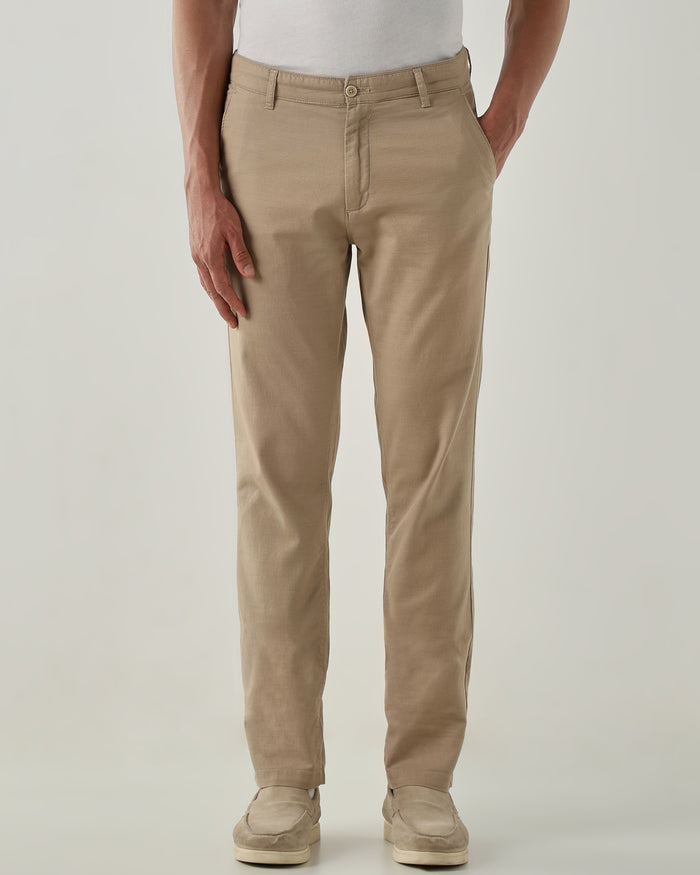 Men Regular Fit Trousers Beige