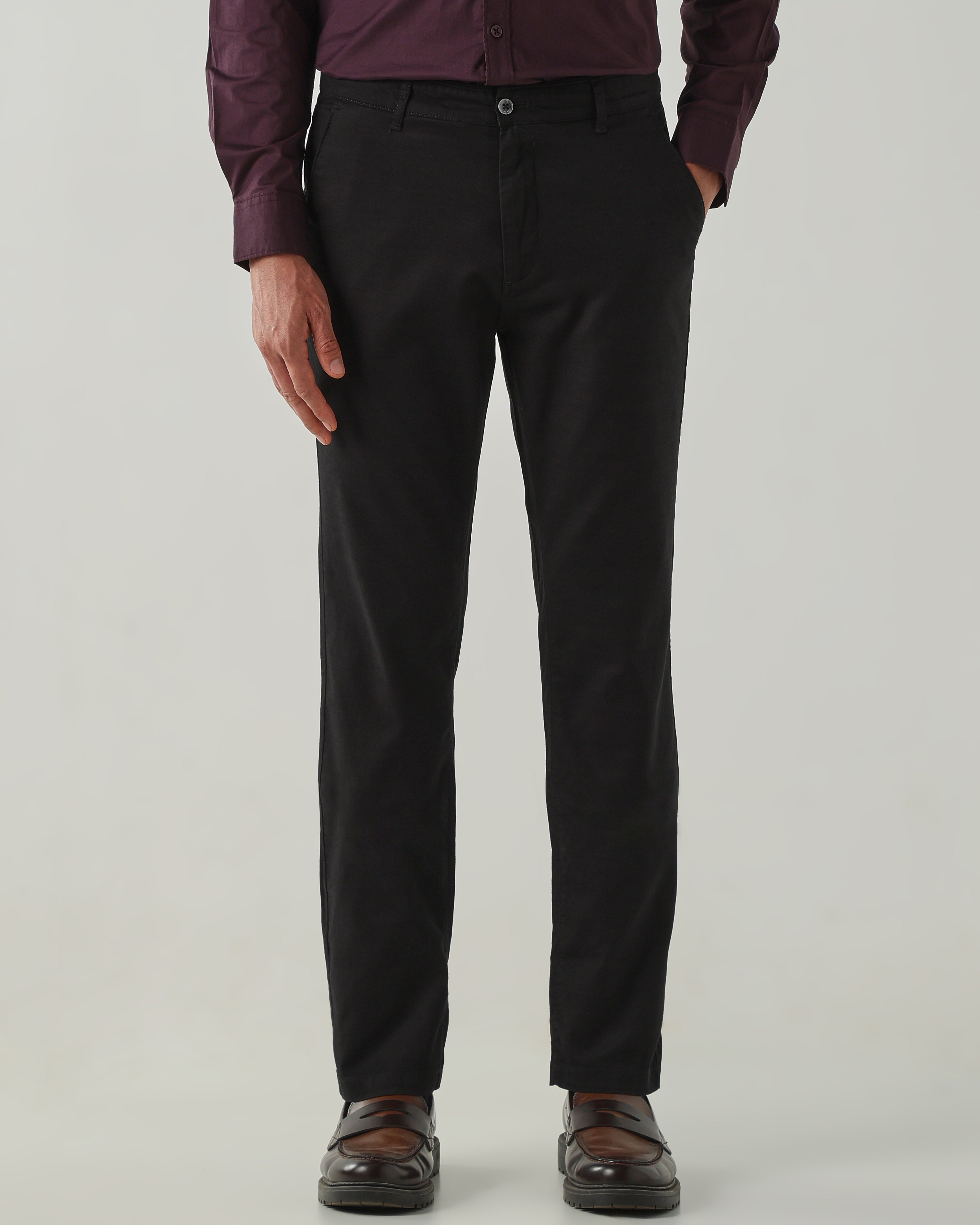 Men Regular Fit Trousers Black
