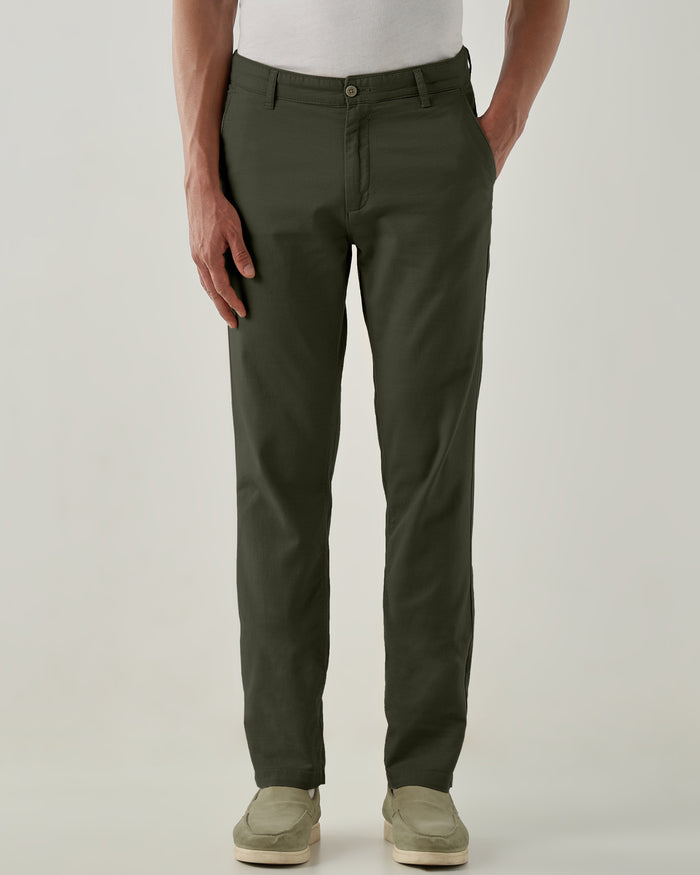 Men Regular Fit Trousers Olive