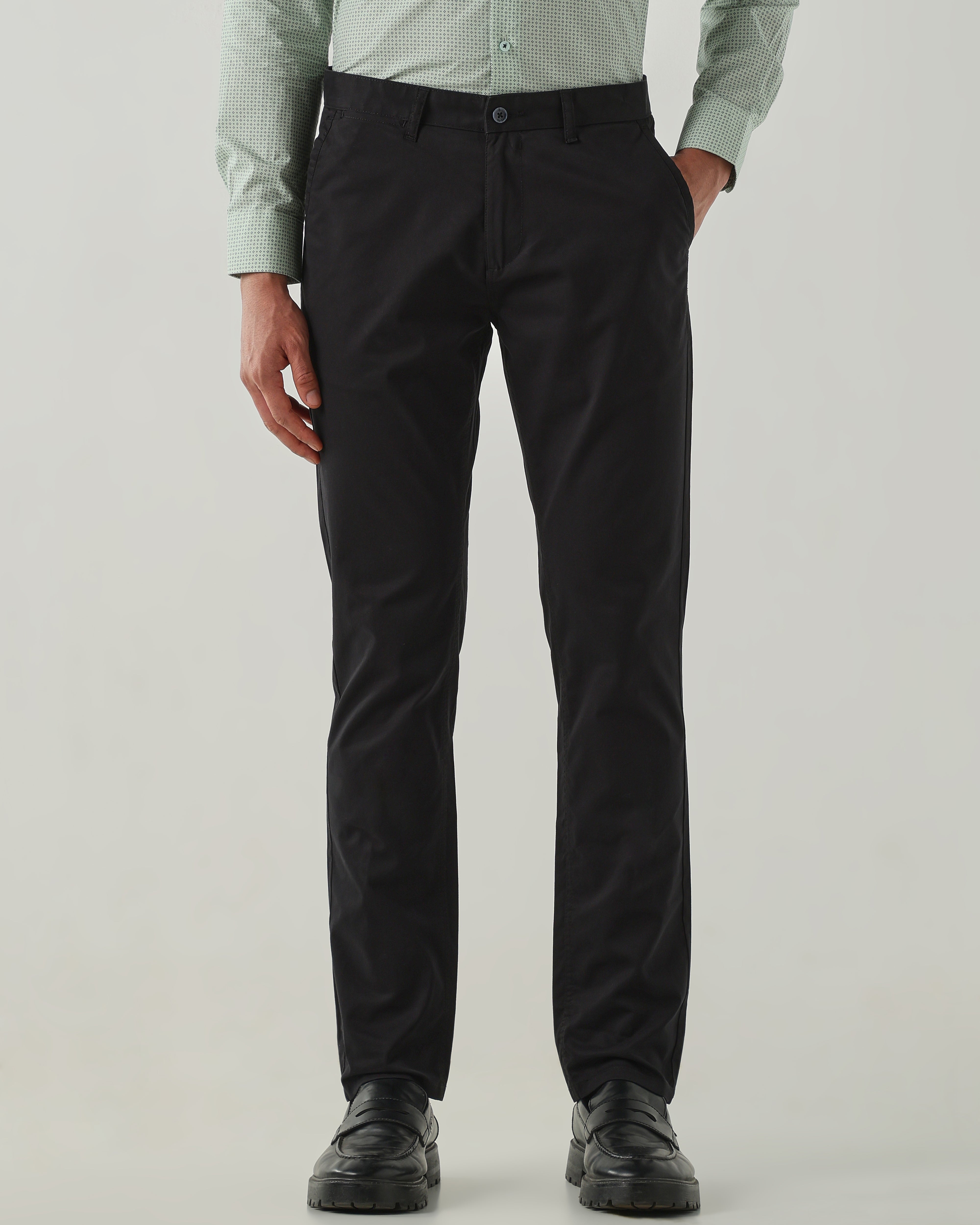 Men Regular Fit Trousers Black