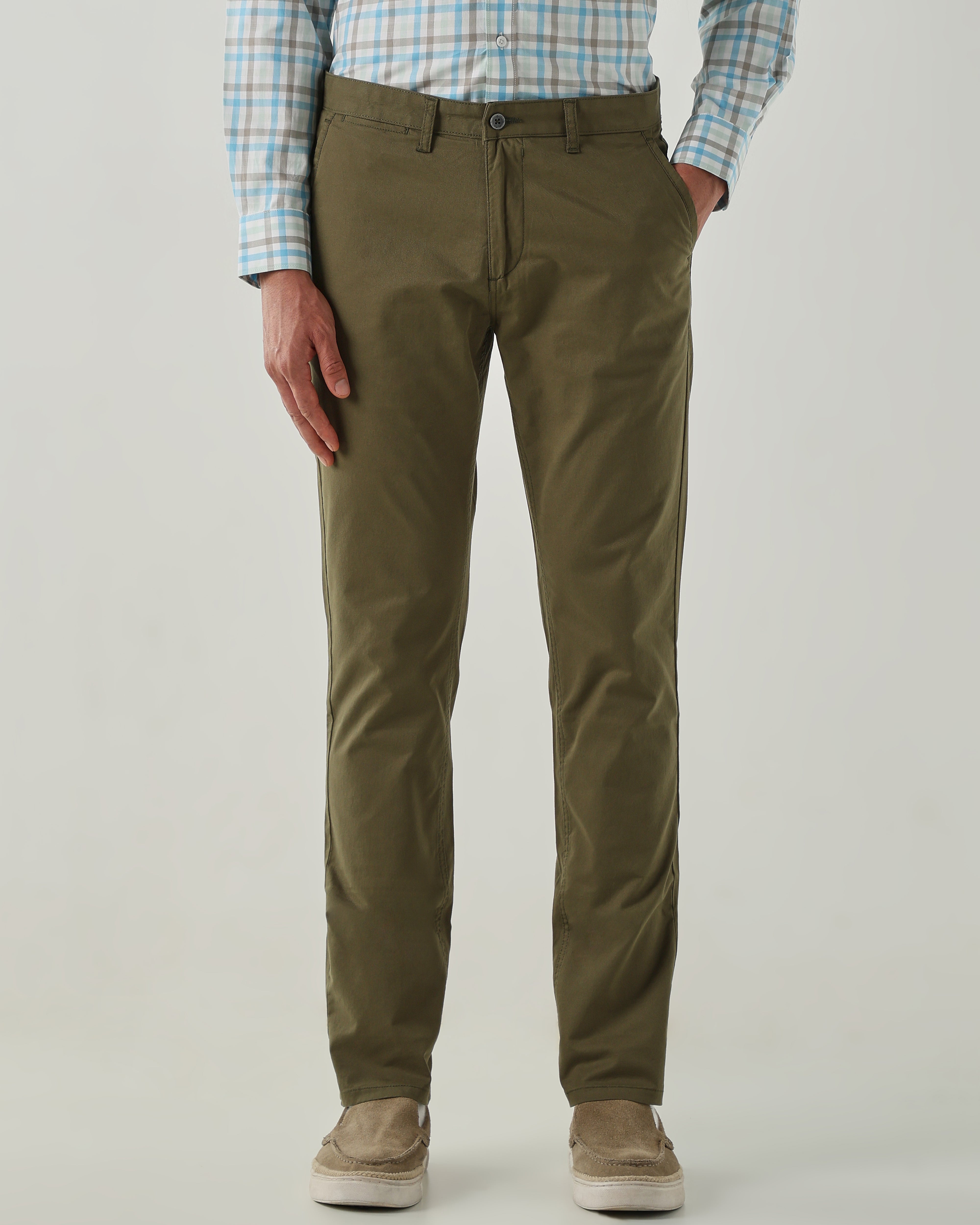 Men Regular Fit Trousers Olive