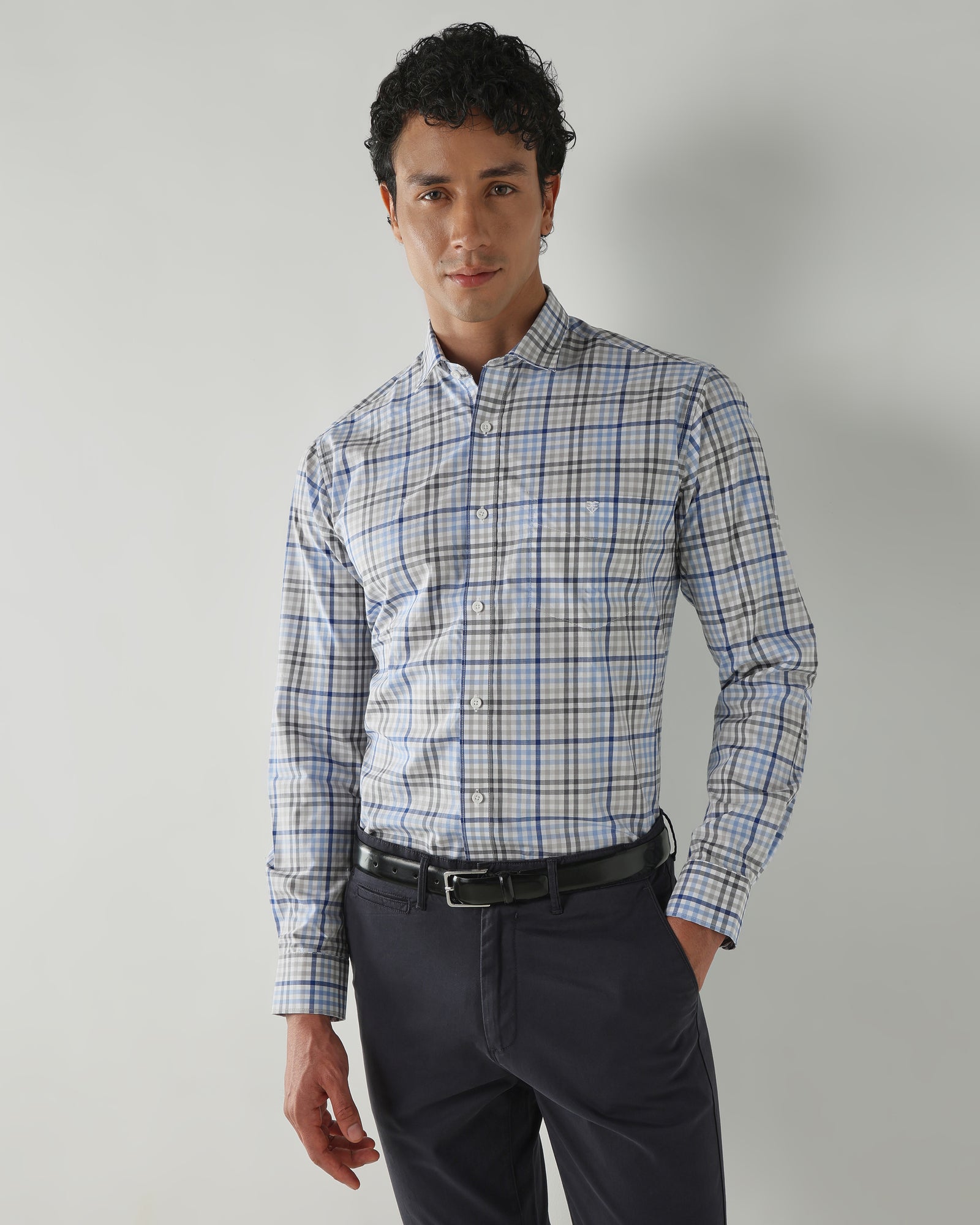 Men Slim Fit Shirts Grey/Blue/White