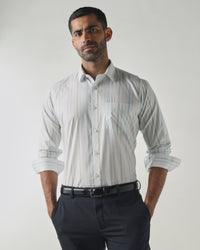 White/Blue Slim Fit Formal Essential Shirts