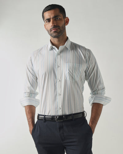 White/Blue Slim Fit Formal Essential Shirts