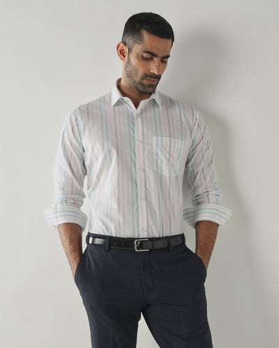 White/Pink Slim Fit Formal Essential Shirts