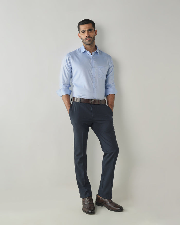 Men's Pure Cotton Dobby Dobby Slim Fit Full Sleeve Formal Shirt - Blue