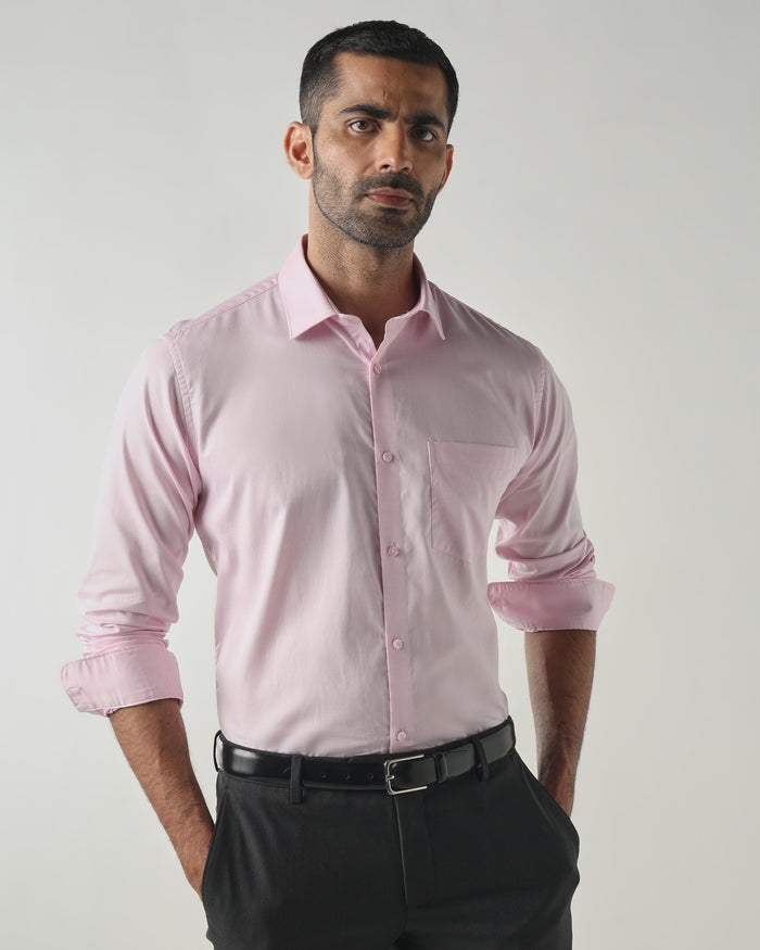 Men's Pure Cotton Dobby Dobby Slim Fit Full Sleeve Formal Shirt - Light Pink