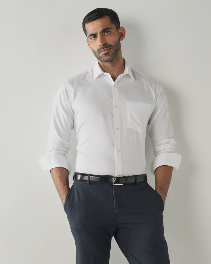 Men's Pure Cotton Dobby Dobby Slim Fit Full Sleeve Formal Shirt - White