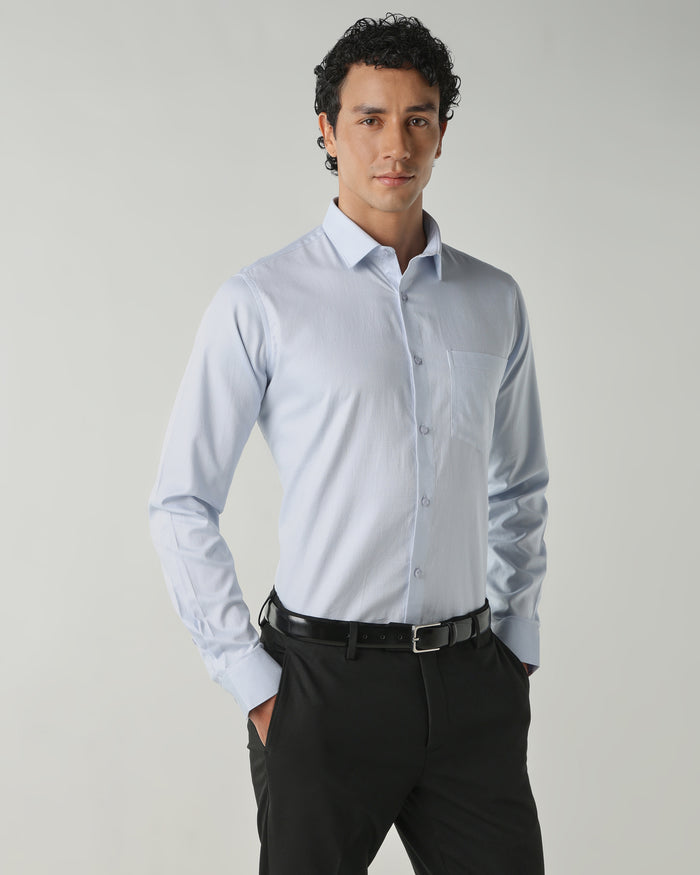 Men's Pure Cotton Dobby Dobby Regular Fit Full Sleeve Formal Shirt - Blue