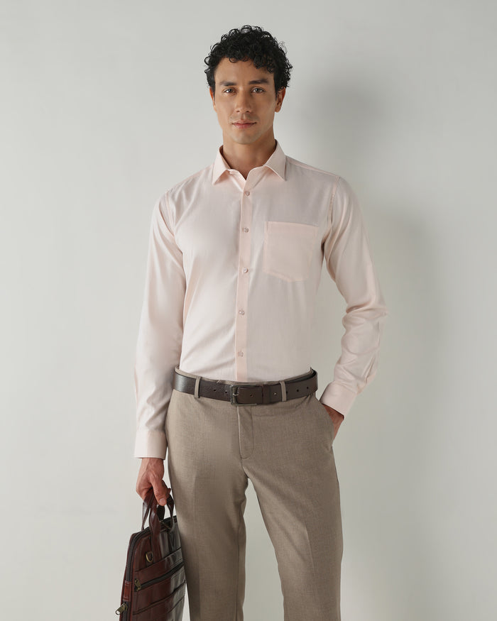 Men's Pure Cotton Dobby Dobby Regular Fit Full Sleeve Formal Shirt - Pink