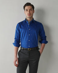 Men's Pure Cotton Jacquard Jacquard Dobby Slim Fit Full Sleeve Formal Shirt - Blue