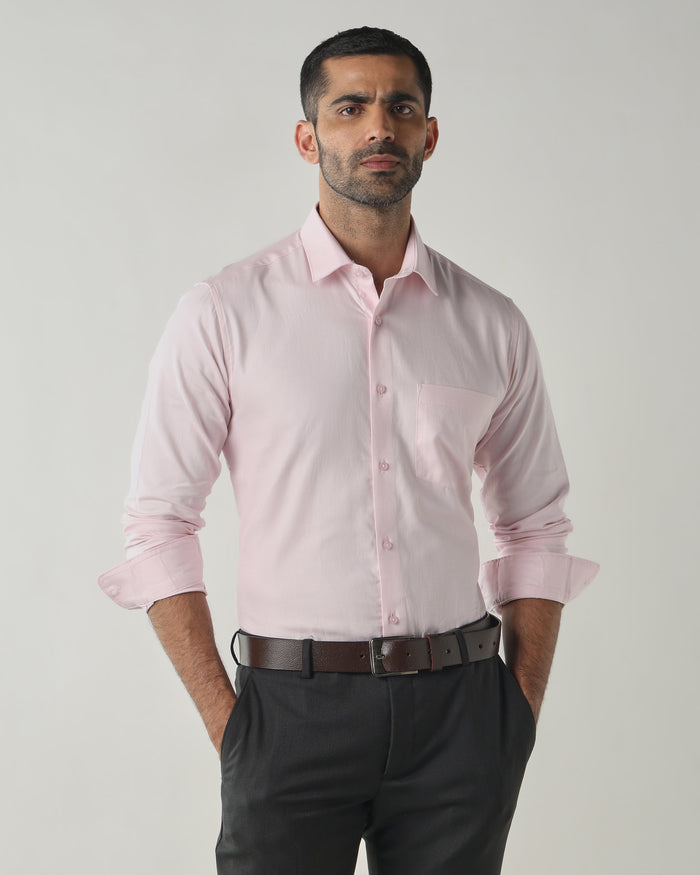 Men's Pure Cotton Dobby Dobby Slim Fit Full Sleeve Formal Shirt - Light Pink