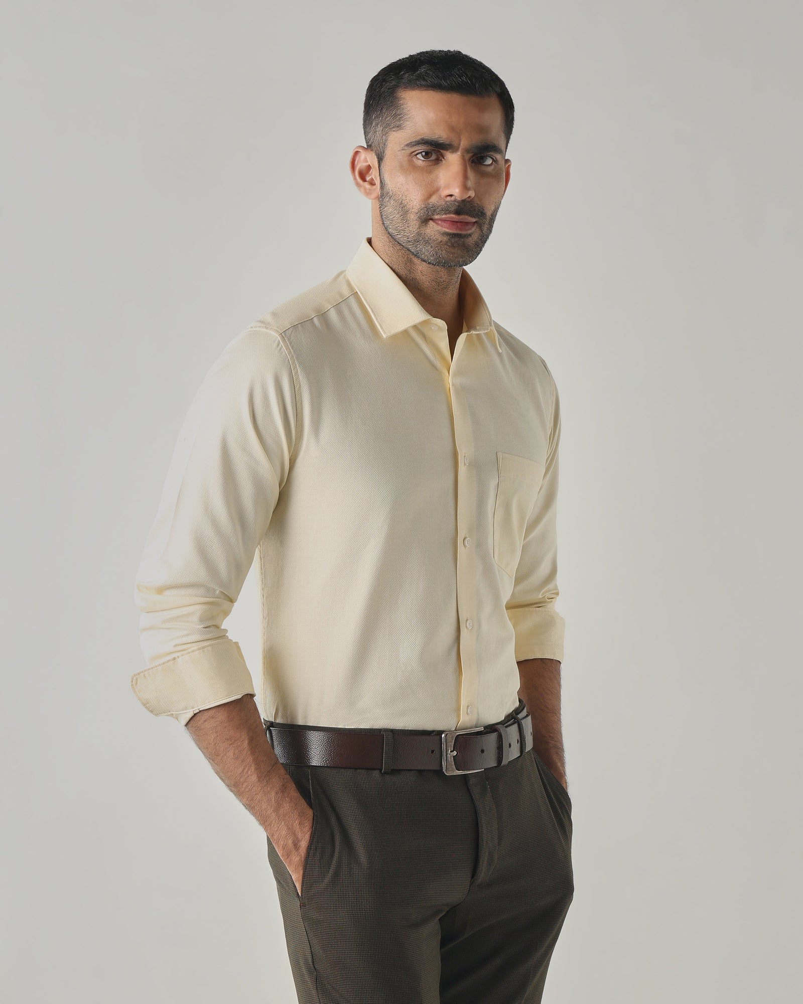 Lt Yellow Slim Fit Fashion Formal Shirts