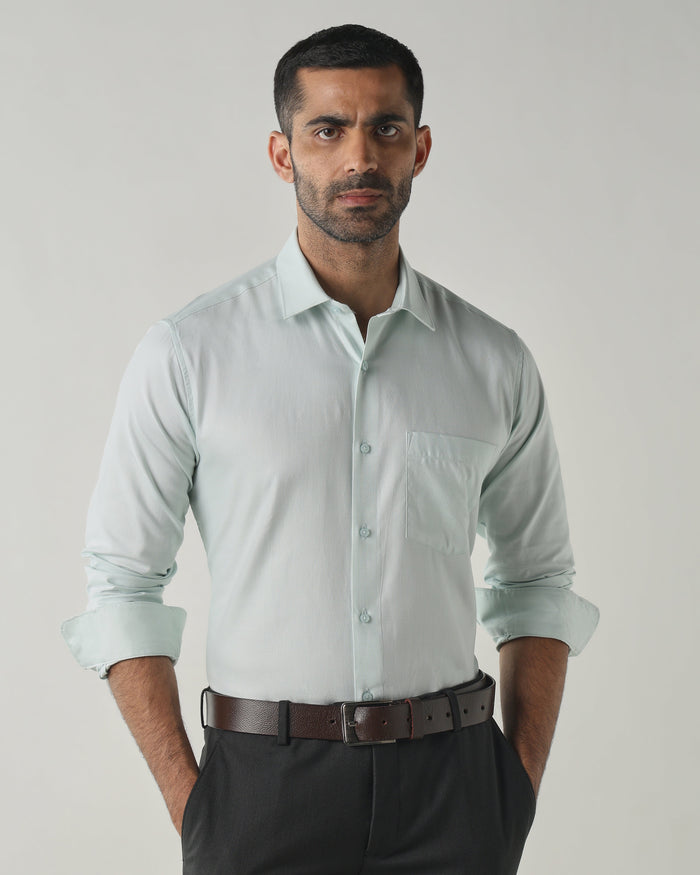 Men's Pure Cotton Dobby Dobby Slim Fit Full Sleeve Formal Shirt - Green