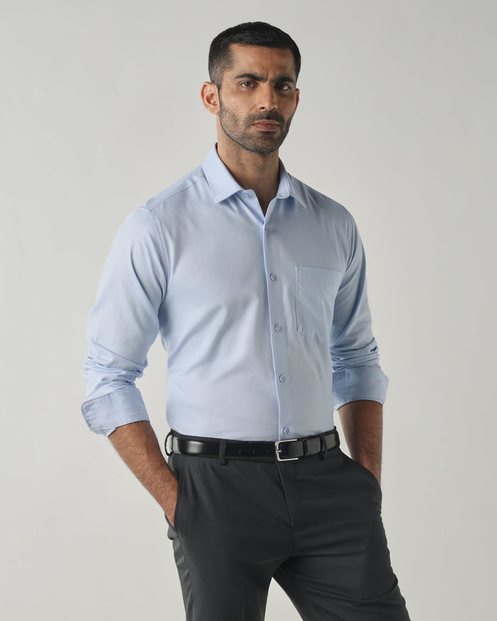 Men's Pure Cotton Dobby Dobby Slim Fit Full Sleeve Formal Shirt - Blue