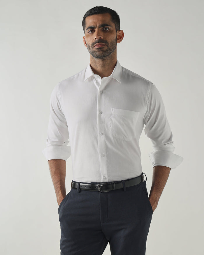 Men's Pure Cotton Dobby Dobby Slim Fit Full Sleeve Formal Shirt - White