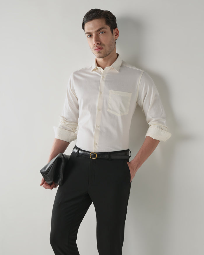 Men's Pure Cotton Dobby Dobby Regular Fit Full Sleeve Formal Shirt - Off White
