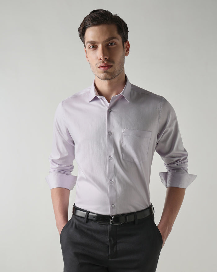 Men's Pure Cotton Dobby Dobby Regular Fit Full Sleeve Formal Shirt - Purple