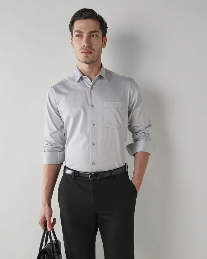 Men's Pure Cotton Dobby Dobby Regular Fit Full Sleeve Formal Shirt - Light Grey