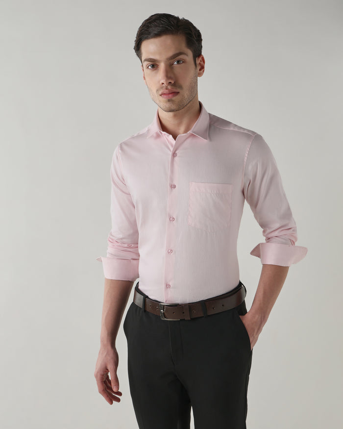 Men's Pure Cotton Dobby Dobby Regular Fit Full Sleeve Formal Shirt - Light Pink