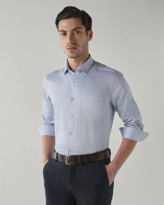 Men's Pure Cotton Dobby Dobby Regular Fit Full Sleeve Formal Shirt - Blue