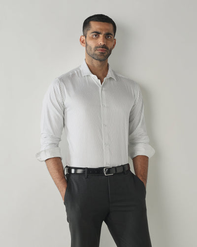 WHITE/GREEN Slim Fit Fashion Formal Shirts