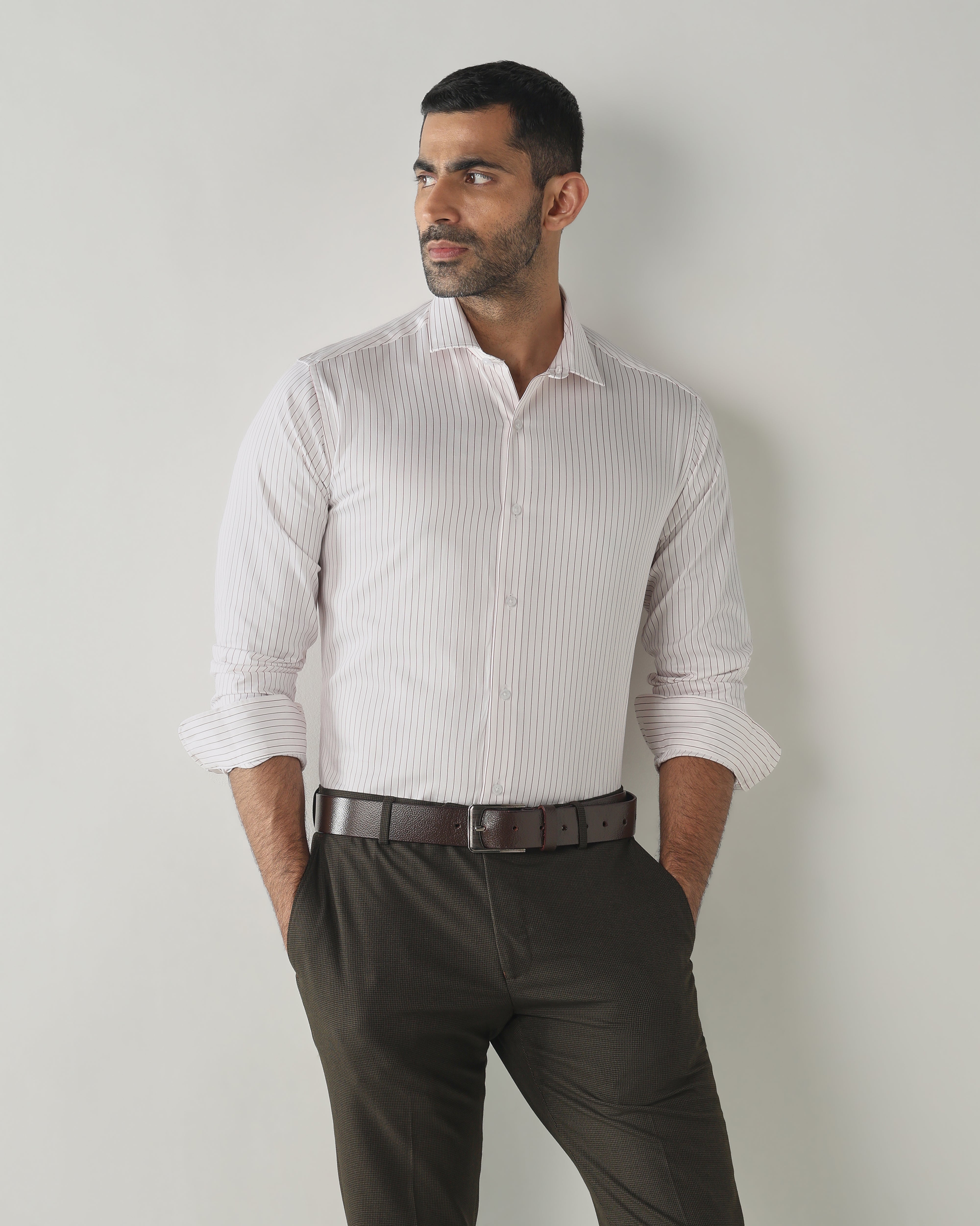 White/Maroon Slim Fit Fashion Formal Shirts