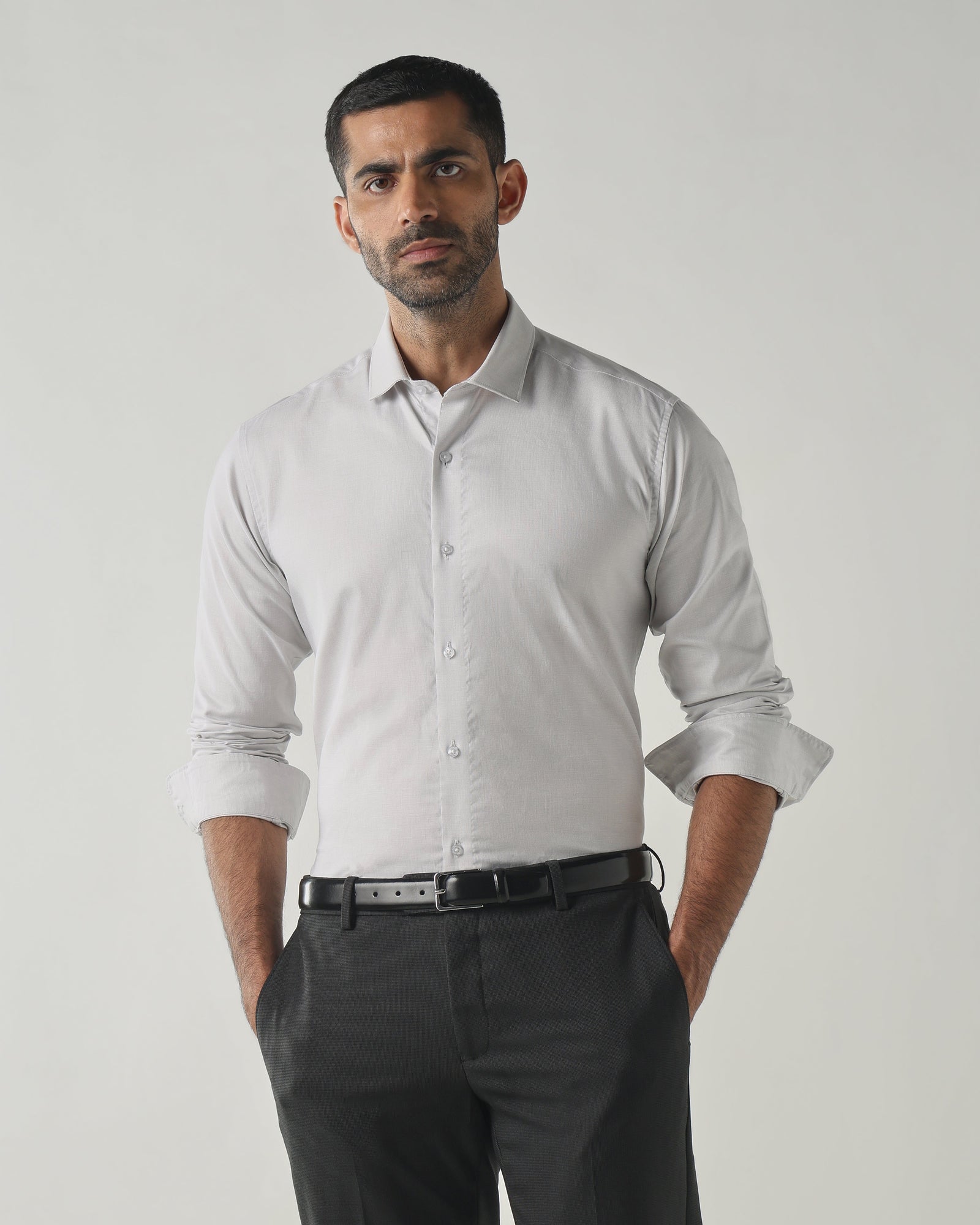 Lt Grey Slim Fit Formal Essential Shirts