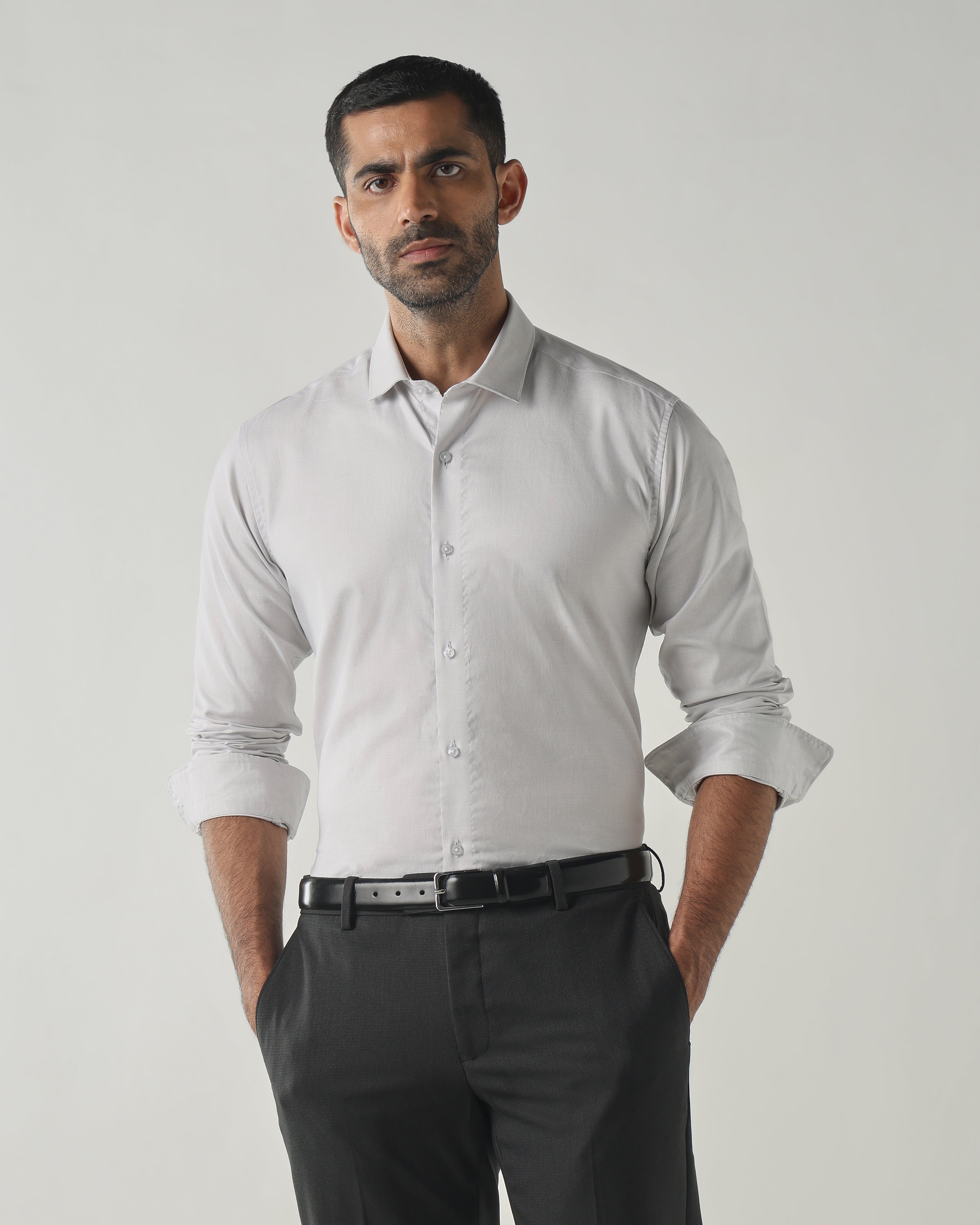 Lt Grey Slim Fit Formal Essential Shirts