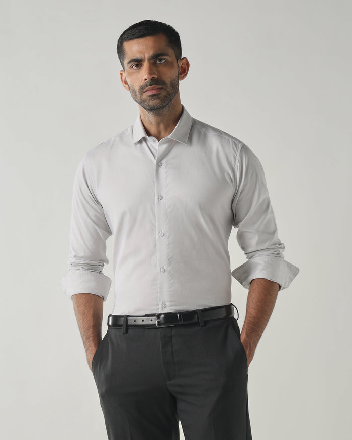 Men's Pure Cotton Dobby Dobby Slim Fit Full Sleeve Formal Shirt - Light Grey