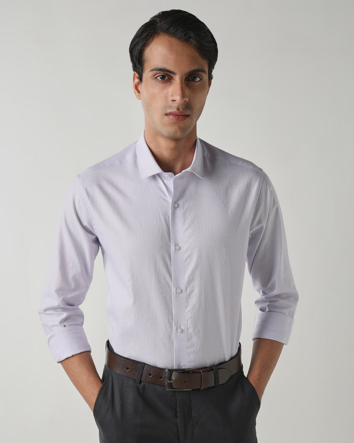 Men's Pure Cotton Dobby Dobby Slim Fit Full Sleeve Formal Shirt - Purple