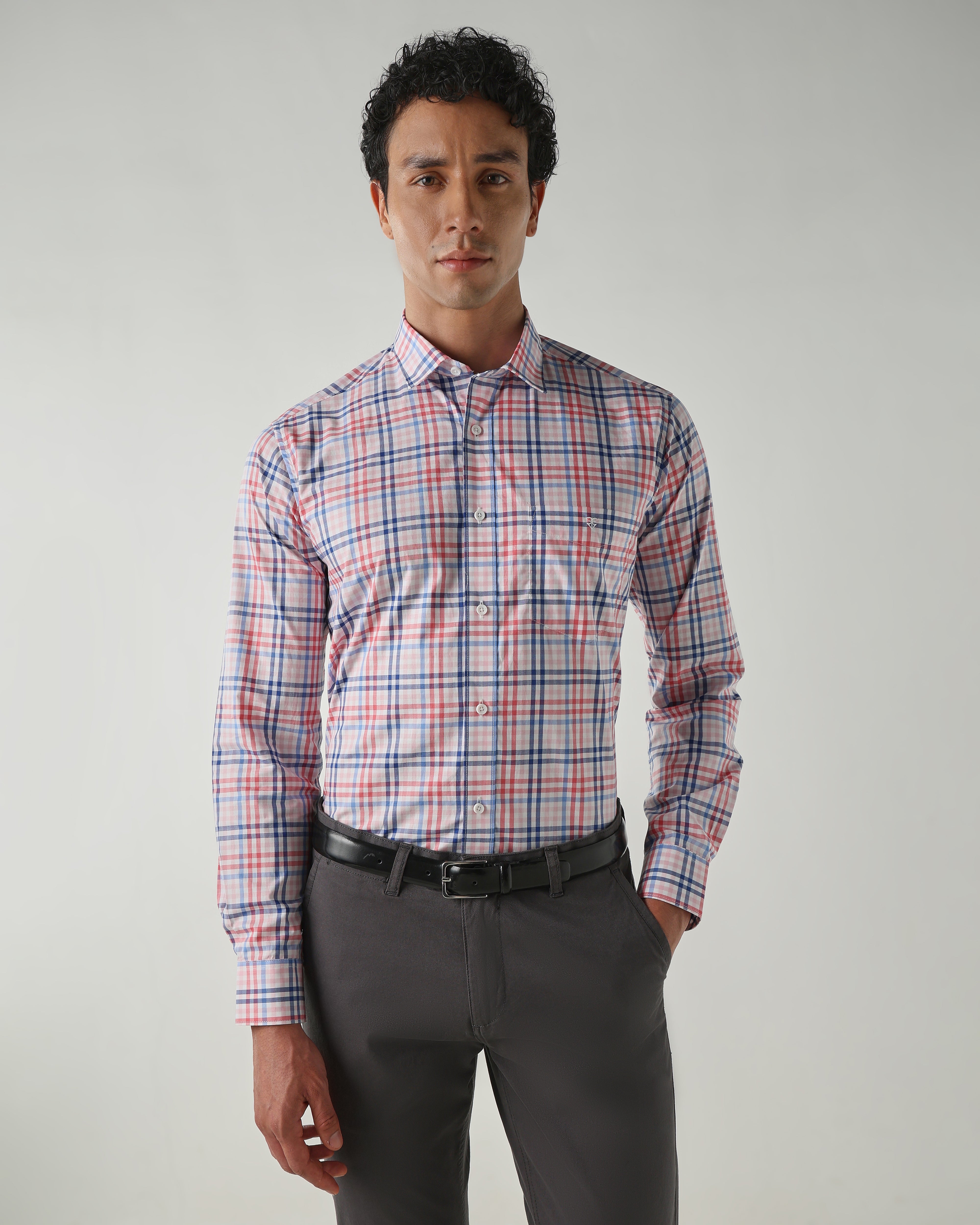 Men Slim Fit Shirts Red/Blue/White