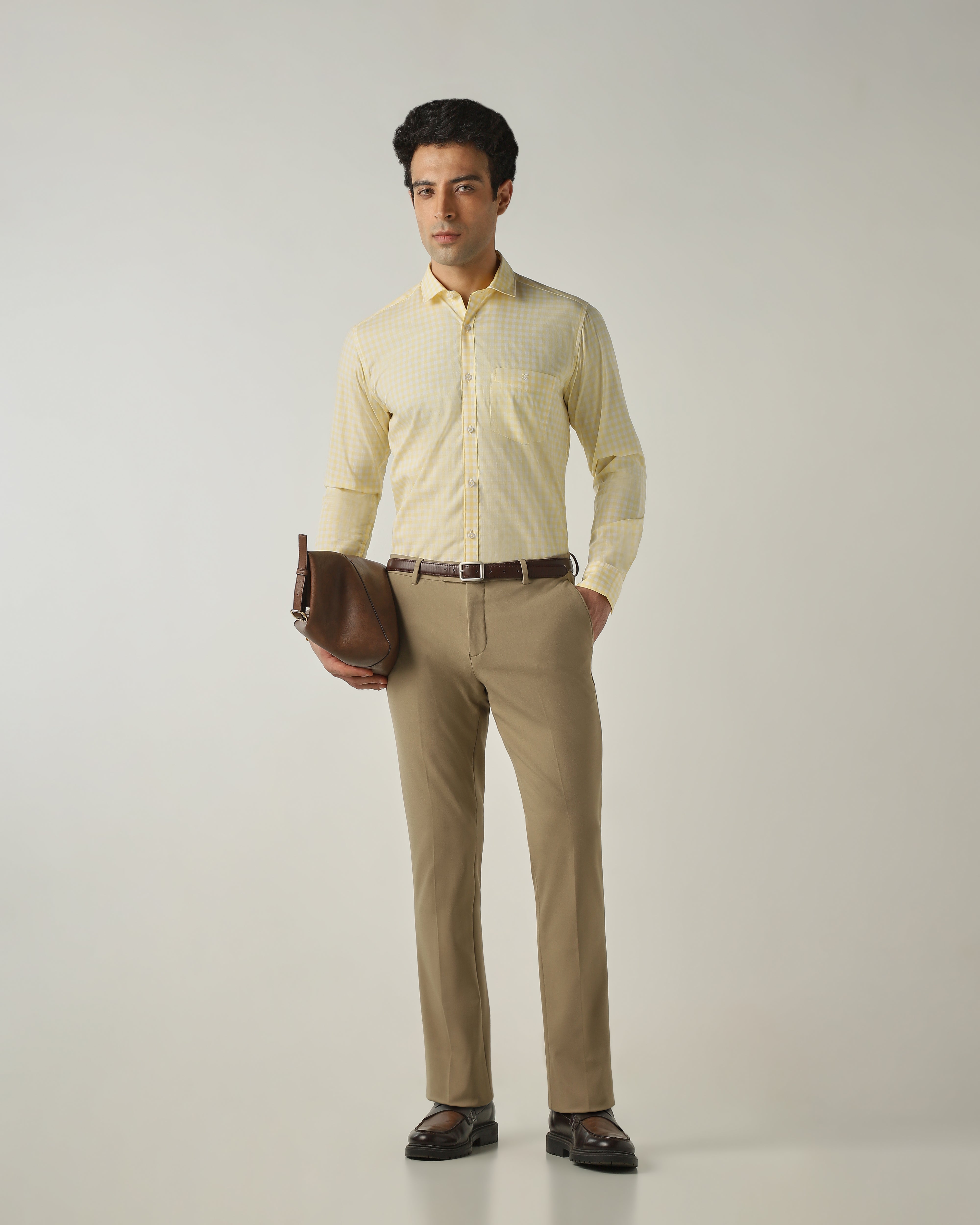 Shirt Yellow/White Slim Fit 100% Cotton