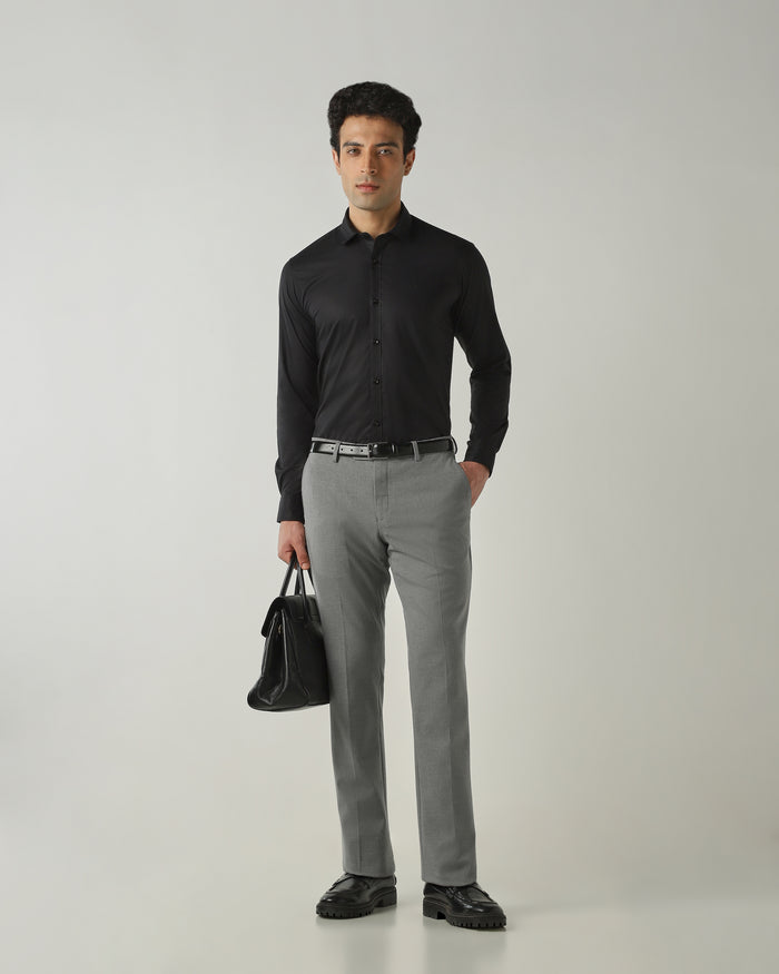 Men's Pure Cotton Plain Slim Fit Full Sleeve Casual Shirt - Black