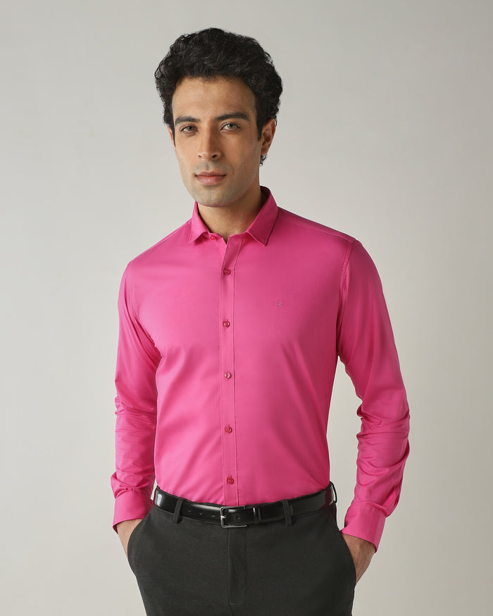 Men's Pure Cotton Plain Slim Fit Full Sleeve Casual Shirt - Pink