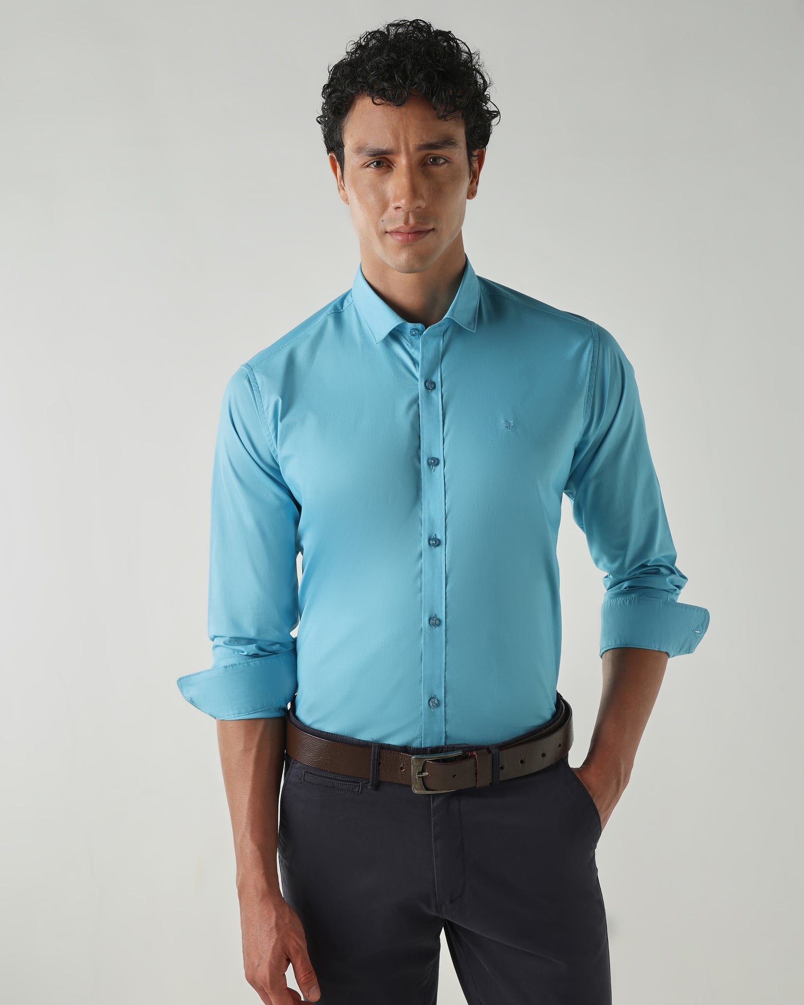 Men Slim Fit Shirts Aqua
